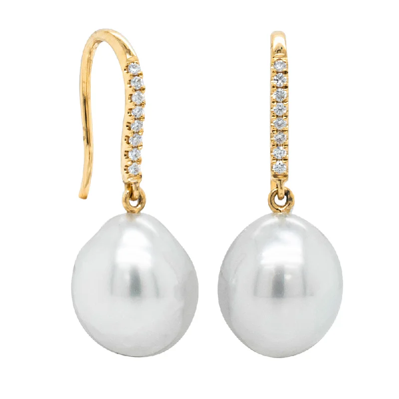 diamond stud earrings for women -18ct Yellow Gold South Sea Pearl & Diamond Earrings