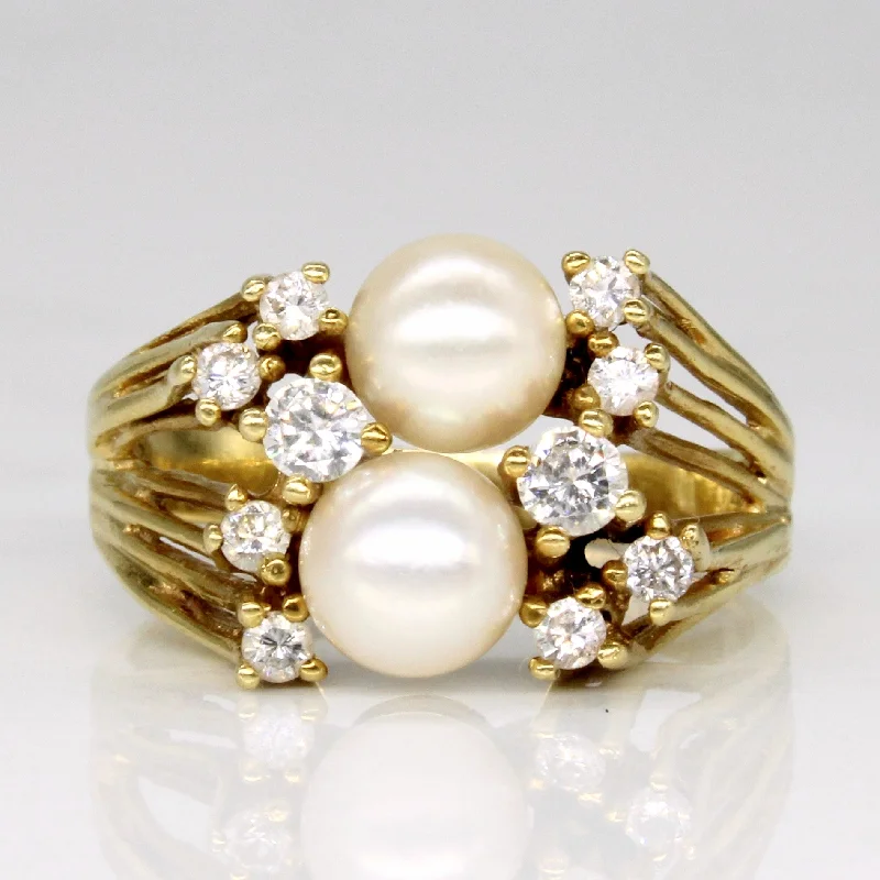 elegant gold wedding bands -Pearl & Diamond Cocktail Ring | 0.31ctw | SZ 6.75 |