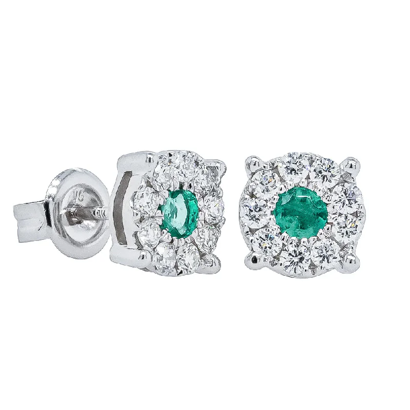 women’s gold drop earrings -9ct White Gold Emerald & Diamond Galaxy Studs