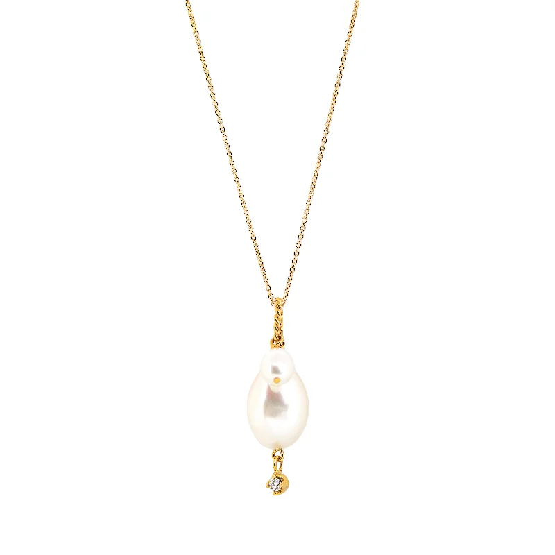 unique charm necklaces for women -Double Pearls and Diamond Pendant / Necklace, Solid Gold