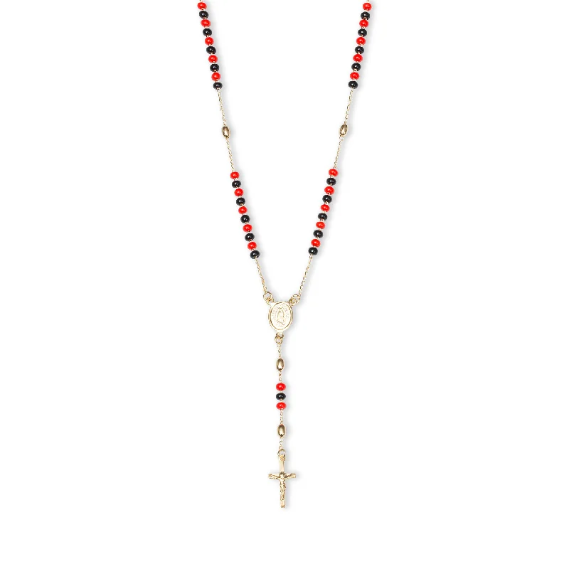 beautiful gemstone necklaces for women -THE RED AND BLACK ROSARY DROP NECKLACE