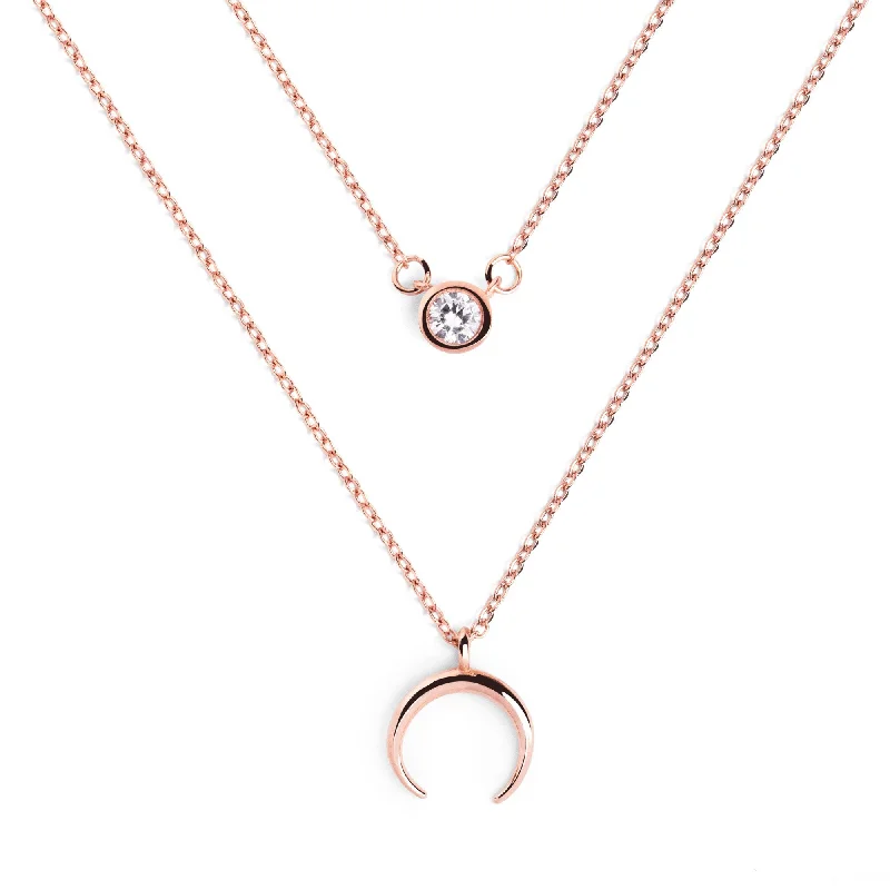 celestial necklaces for women -Pack 2 Diamond + Mini Moonset Rose Gold Necklaces