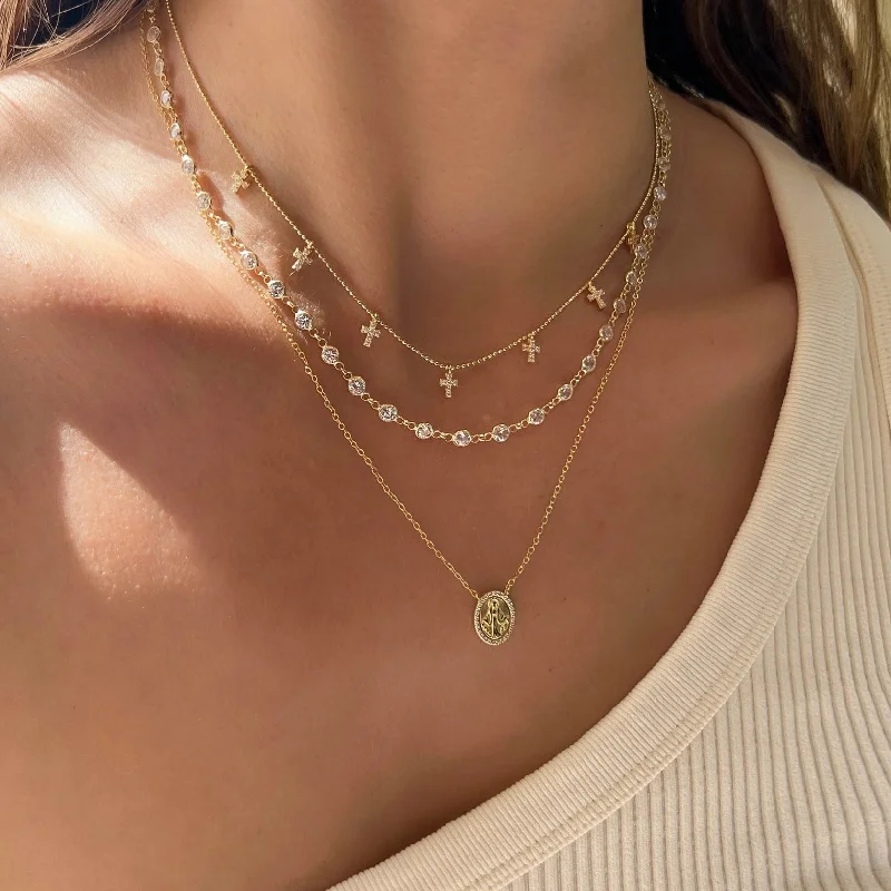 women’s crystal charm necklaces -Tiny Cross Necklace