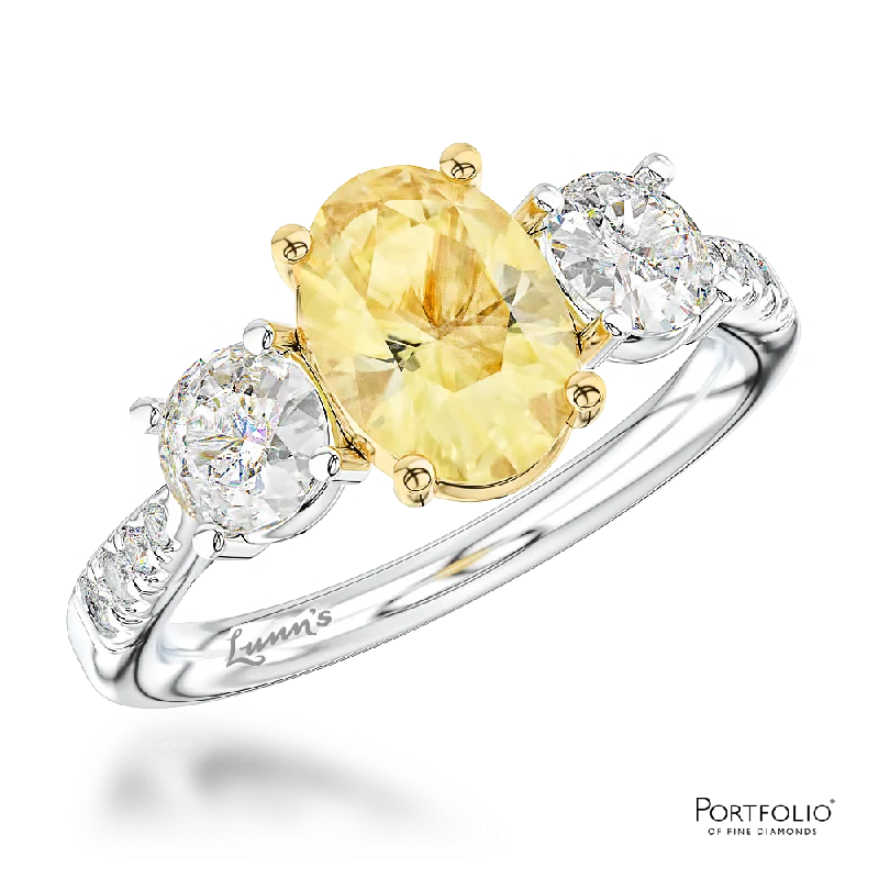 gemstone rings for women -Three Stone 0.78ct Fancy Yellow VVS2 Yellow Diamond Platinum/Yellow Ring