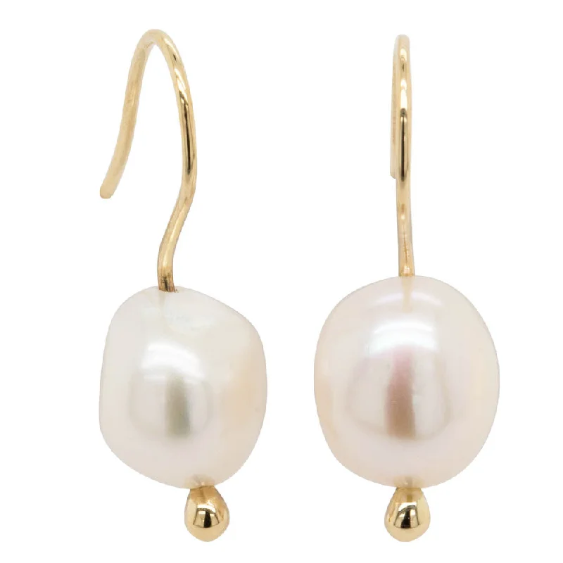 trendy earrings for women -9ct Yellow Gold Baroque Freshwater Pearl Drop Earrings