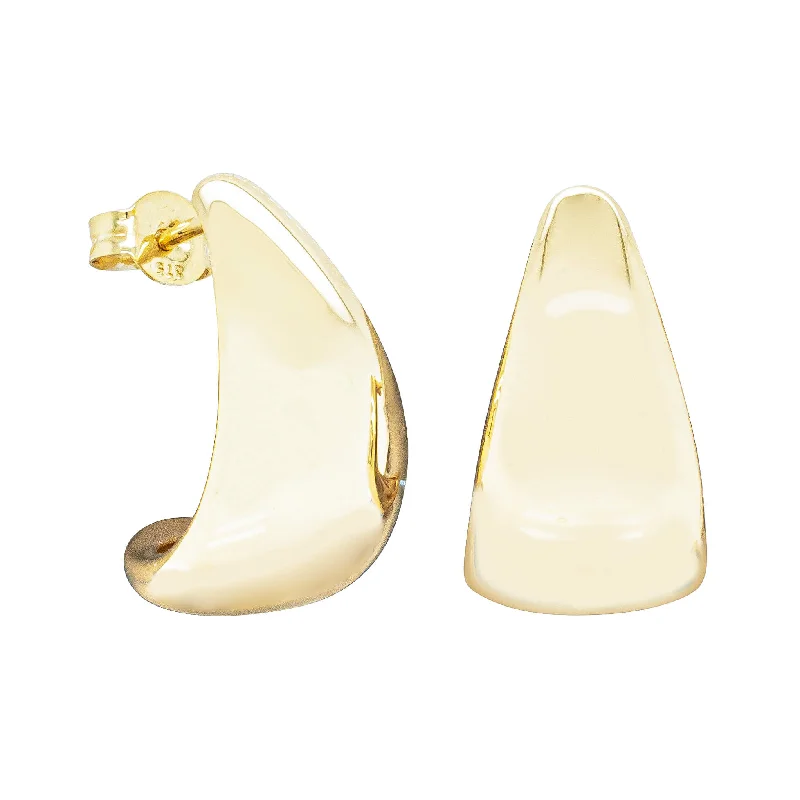 gold chain earrings for women -9ct Yellow Gold Large Crescent Hoop Stud Earrings