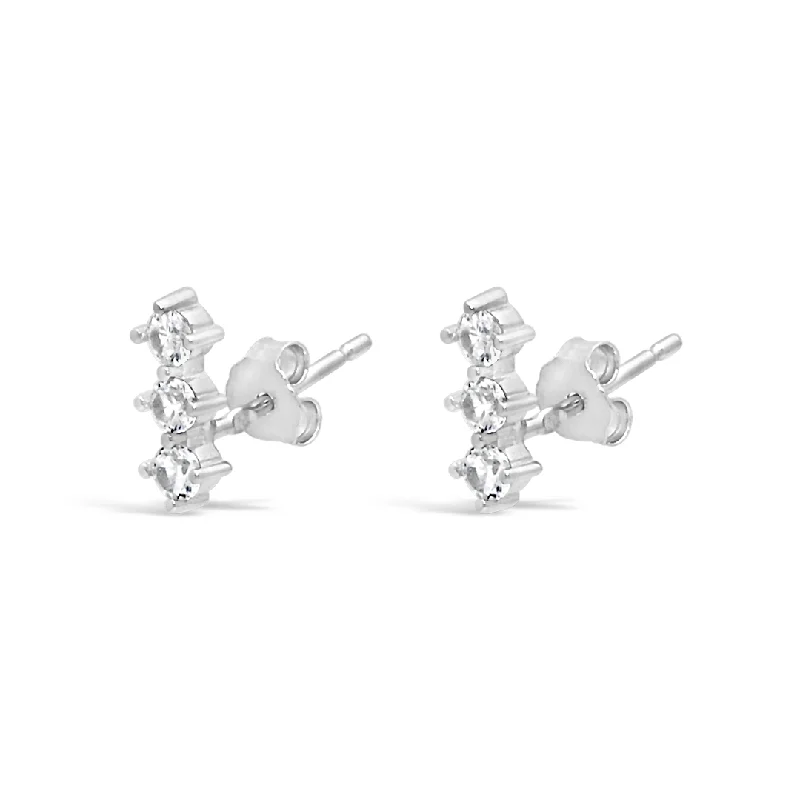 women’s birthstone earrings -TRIPLE STRAIGHT STONES STUD SILVER EARRING