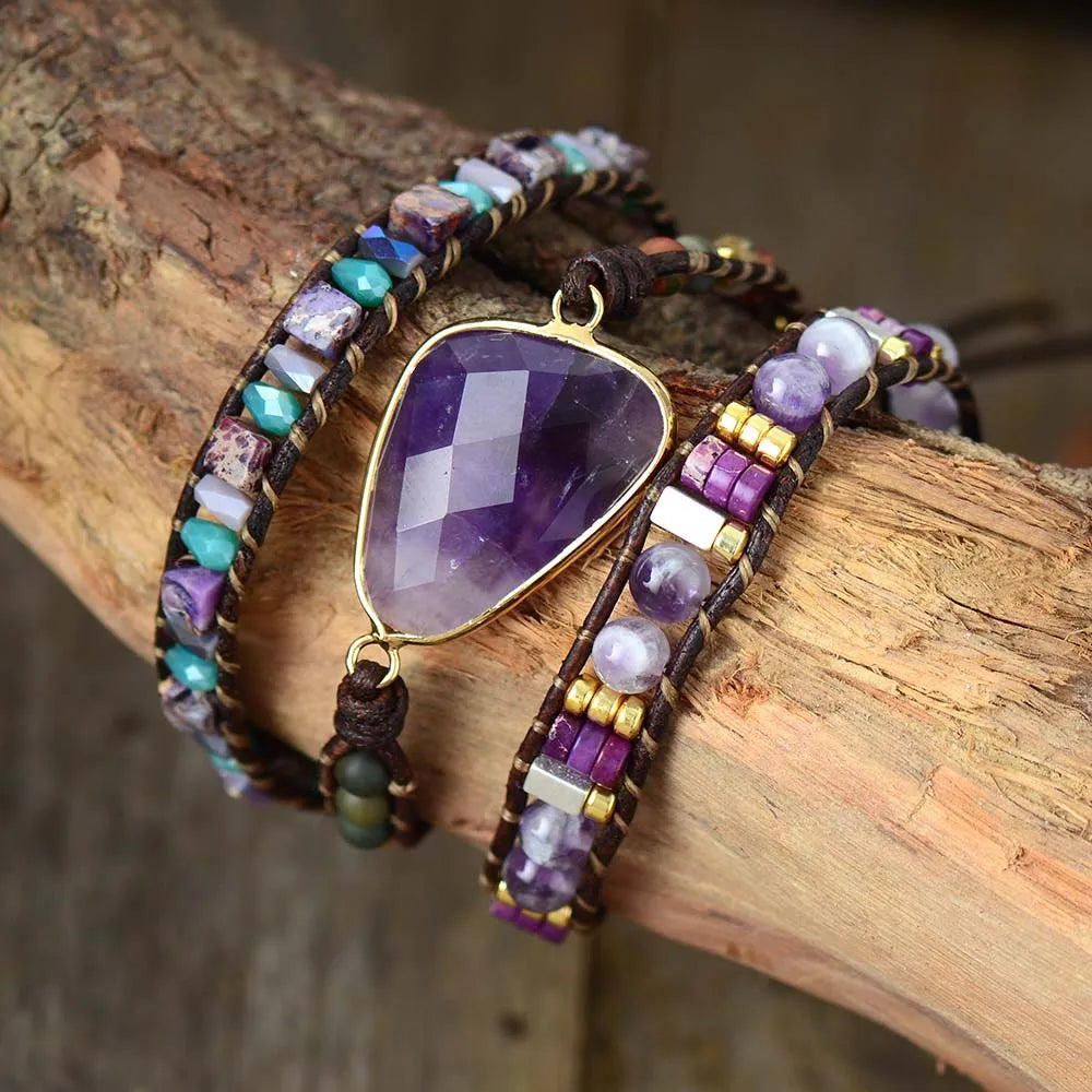 women’s crystal bangles -Vibrations Of Harmony Amethyst Wrap Bracelet