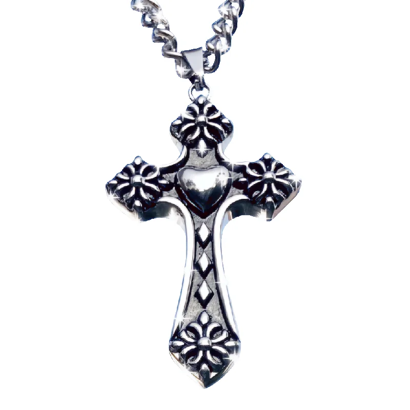 custom necklaces for women -Stainless Steel Heart Cross Necklace