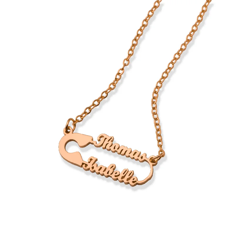 personalized necklaces for women -Safety pin necklace rosé gold