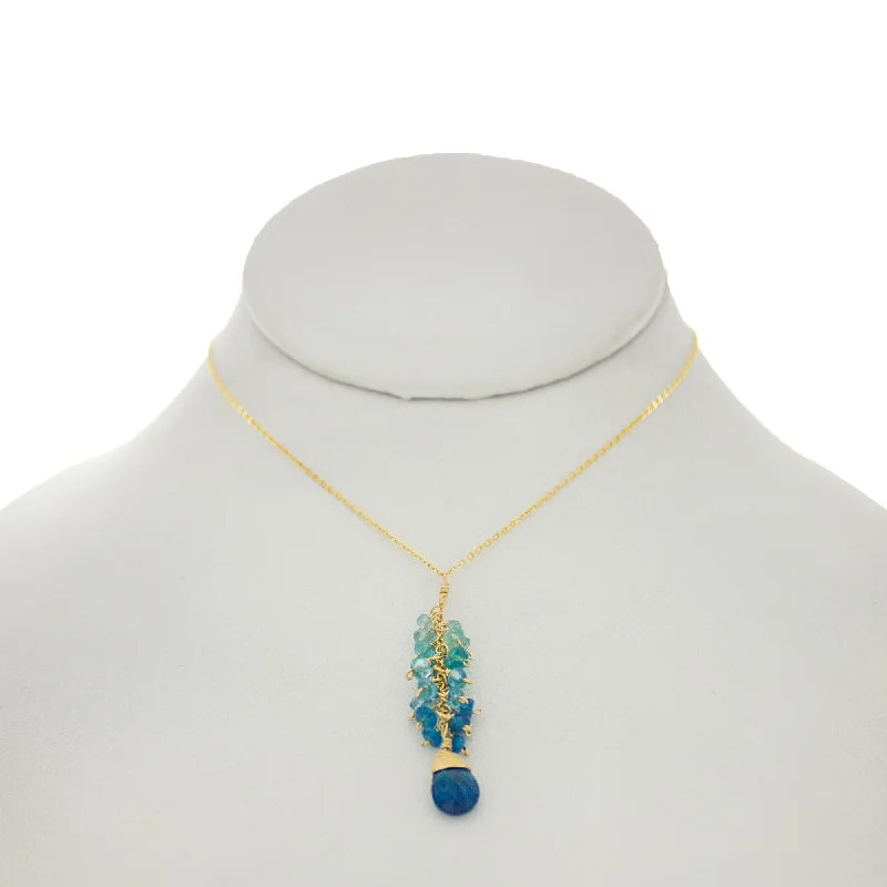 lucky charm necklaces for women -Peacock Blue - Dark Apatite Drop Cluster Necklace