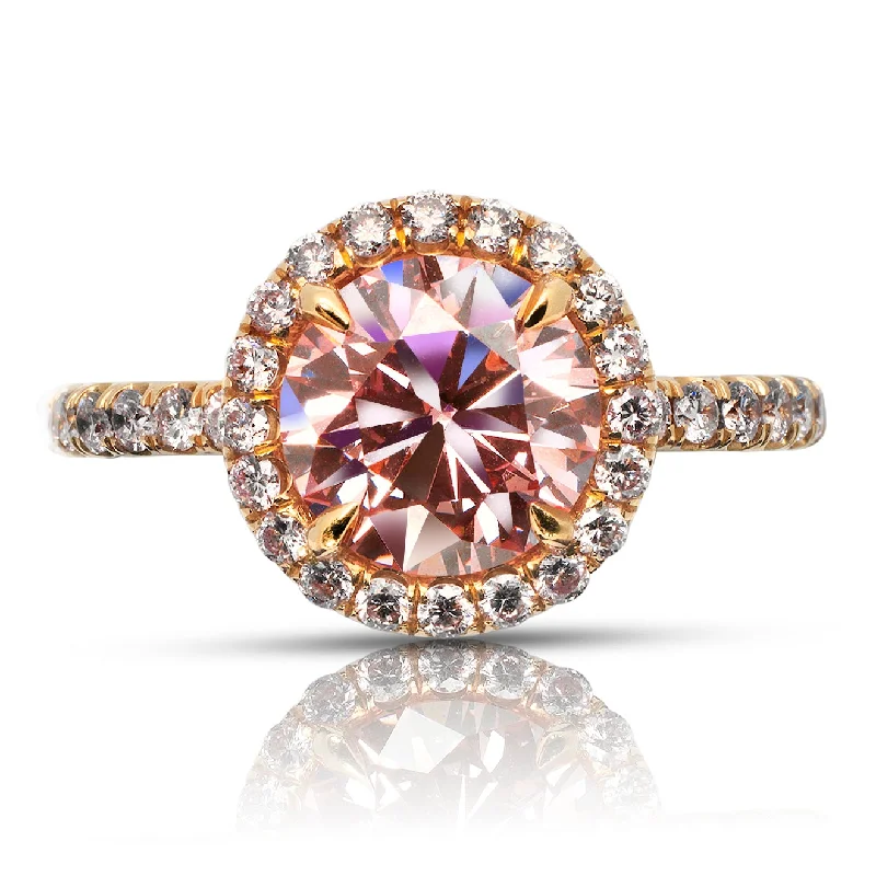 luxury engagement rings for women -LUNE 2 CARAT FANCY INTENSE ORANGY PINK COLOR VVS1 CLARITY HALO DIAMOND ENGAGEMENT RING 18K ROSE GOLD GIA CERTIFIED 2 CT FIOP VVS1 BY MIKE NEKTA