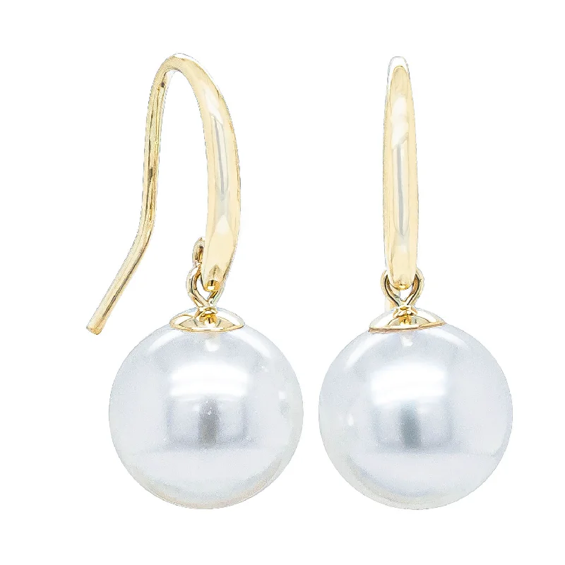 trendy earrings for women -9ct Yellow Gold 10mm South Sea Pearl Earrings