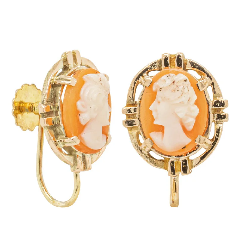 fashion statement earrings -Deja Vu 9ct Yellow Gold Cameo Screw On Earrings