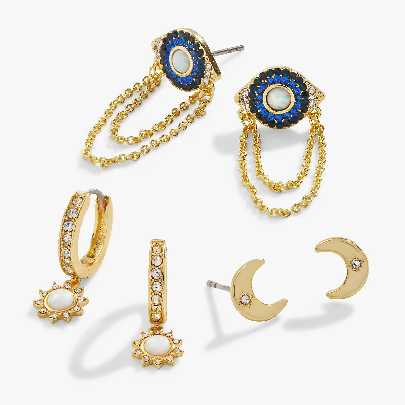 fashionable drop earrings -Evil Eye + Celestial Earring Set