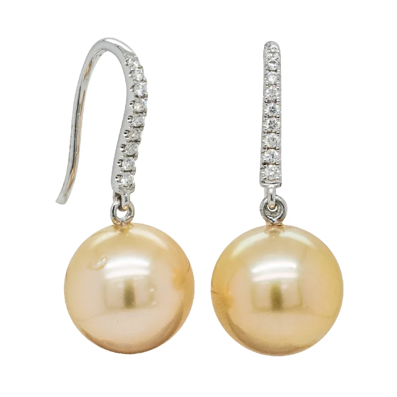 elegant drop earrings for women -18ct White Gold South Sea Pearl & Diamond Earrings