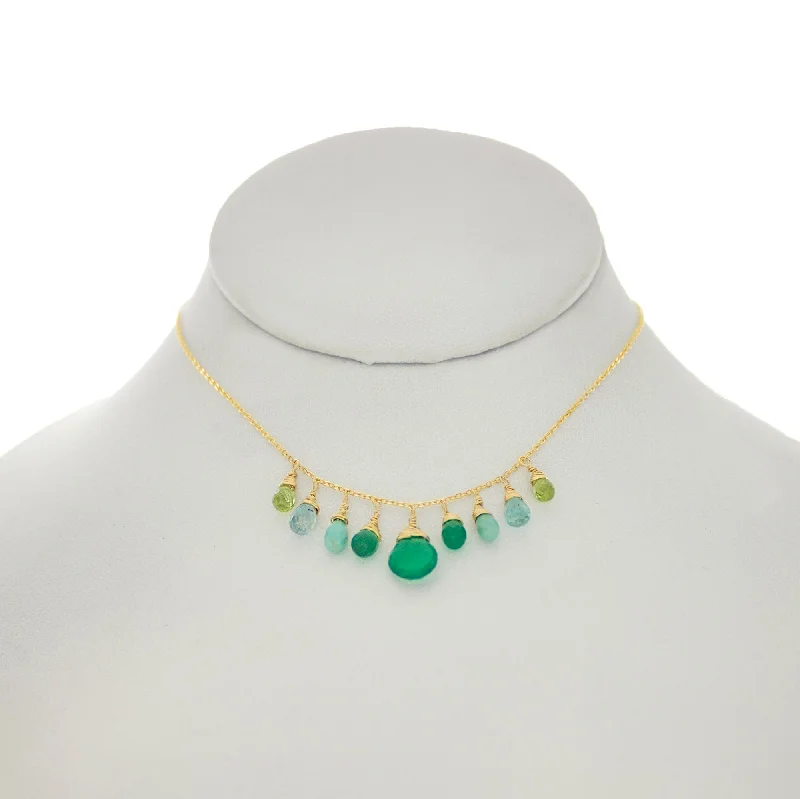 classic necklaces for women -Shamrock Green - Green Onyx, Turquoise, Apatite, Aquamarine Drops Necklace