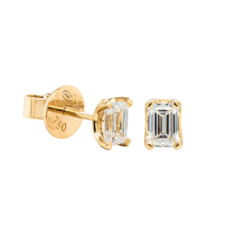 women’s gold drop earrings -18ct Yellow Gold 1.00ct Emerald Cut Diamond Blossom Stud Earrings