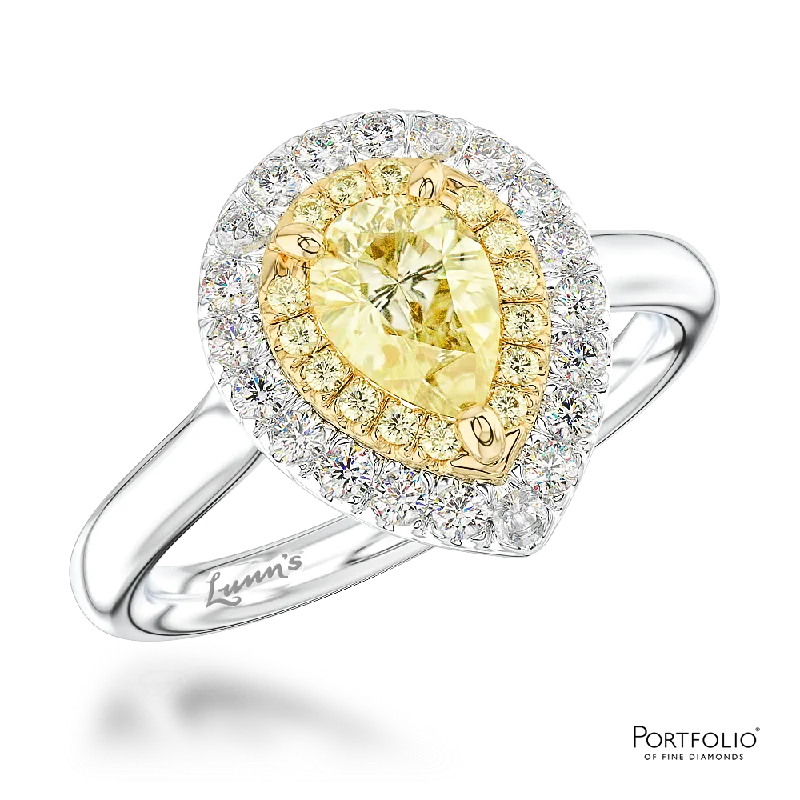 adjustable rings for women -Cluster 0.70ct Fancy Yellow VVS2 Yellow Diamond Platinum/Yellow Ring