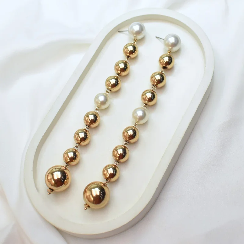 trendy ear climbers for women -TFC Pearl In Mid Gold Plated Dangler Earrings