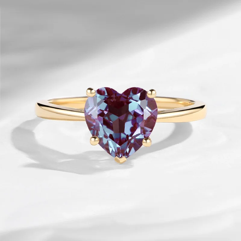 vintage engagement rings for women -Classic Heart Shaped Solitaire Lab Alexandrite Promise Engagement Ring