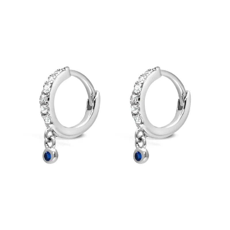 custom earrings for women -BLUE ROUND STONED HOOP SILVER EARRING