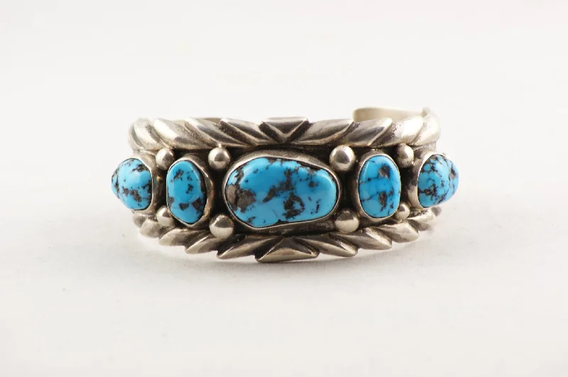 stylish bangles for women -Navajo Turquoise Nugget Cuff Bracelet by Wilson Begay