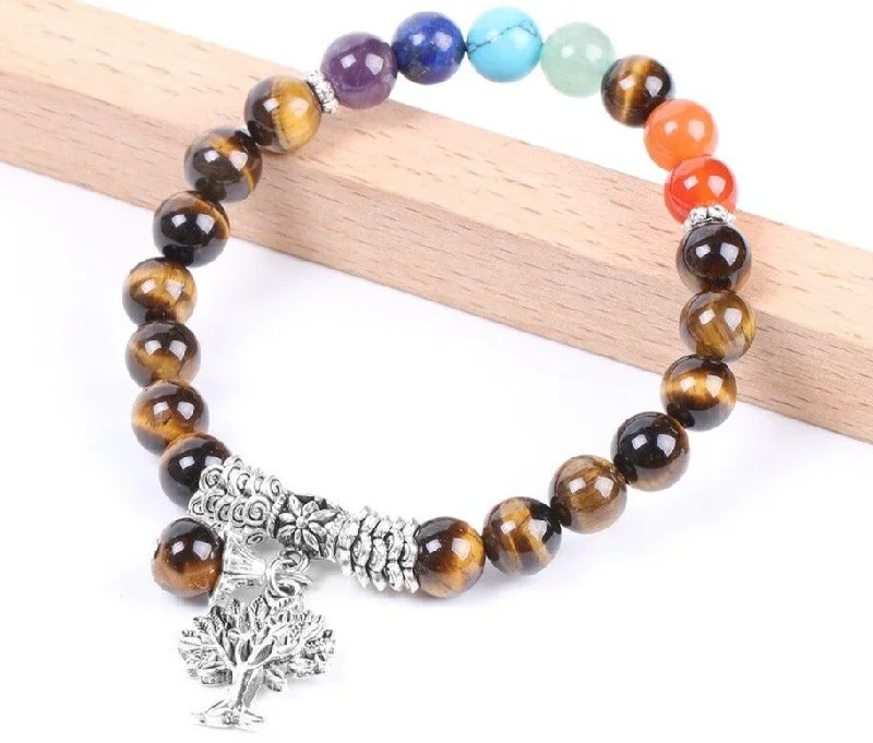 vintage bangles for women -Tiger Eye Tree of Life Charm Bracelet