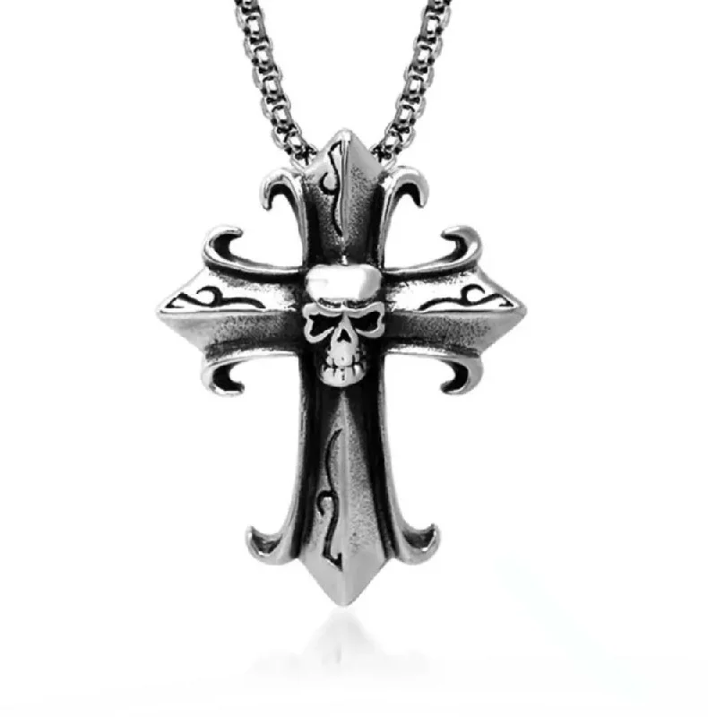 silver chain necklaces for women -Stainless Steel Skull Cross Necklace