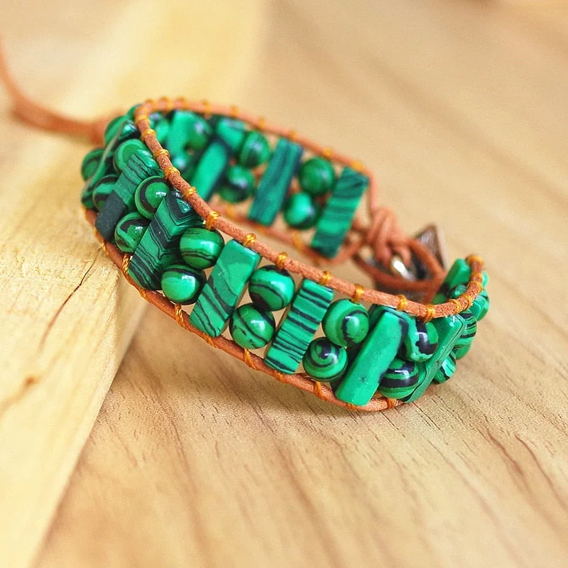 leather bangles for women -Modish Malachite Tube Beads