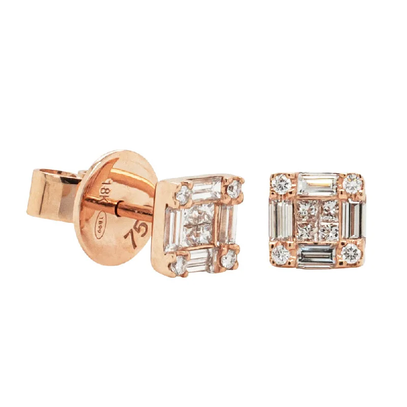 designer earrings for women -18ct Rose Gold Diamond Quattro Stud Earrings