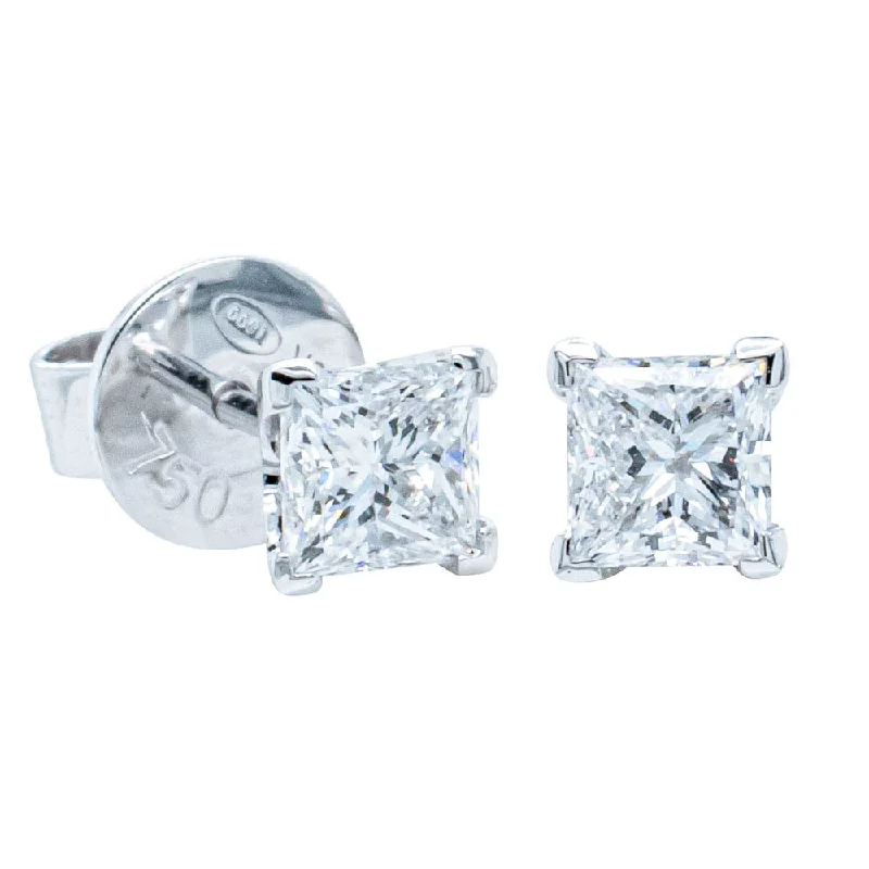 gold-plated earrings for women -18ct White Gold 1.19ct Princess Cut Diamond Blossom Earrings