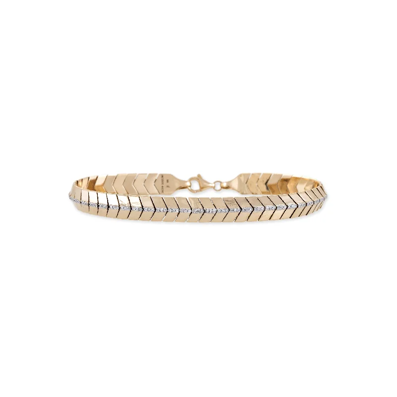 wide bangles for women -PAVE DIAMOND CENTER FISHTAIL BRACELET