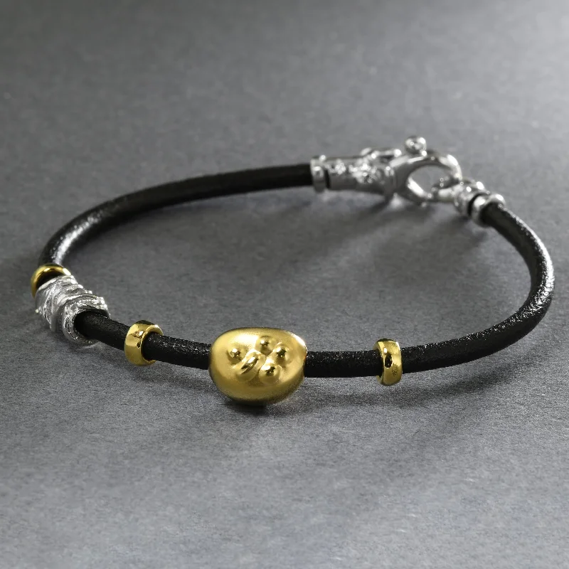 women’s woven bracelets -Italian Leather Bracelet With Handmade Beads