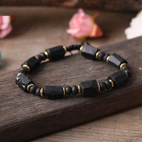 gold-plated bangles for women -Grounding Protection Black Tourmaline Bracelet