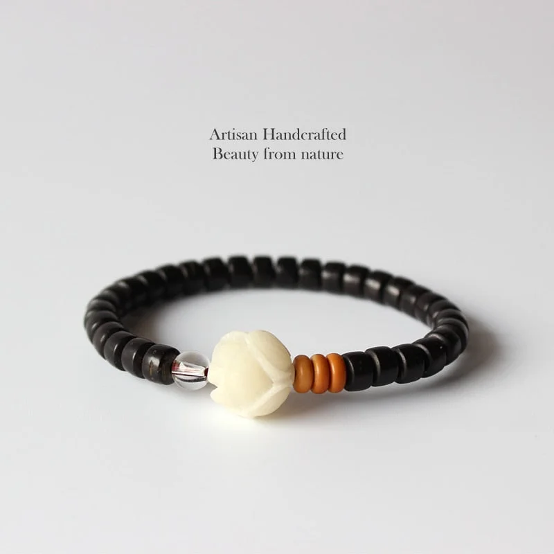 engraved bracelets for women -Natural Coconut and Bodhi Beads Bracelet