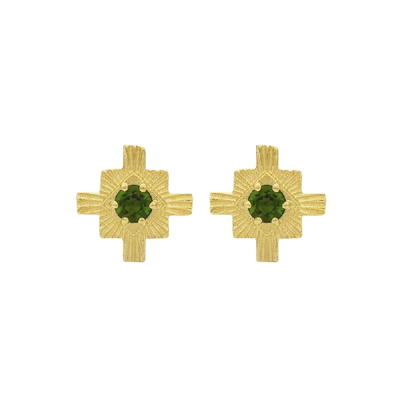 gold earrings for women -Zoe & Morgan Inka Earrings - Gold Plated & Chrome Diopside