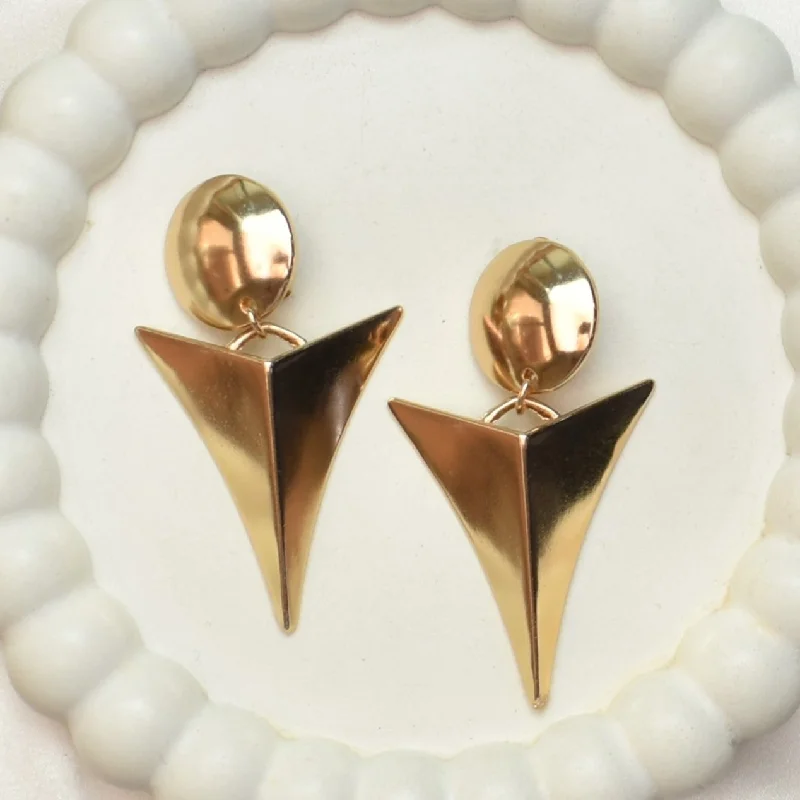 glamorous earrings for women -TFC Triangle Pyramid Gold Stud Earrings