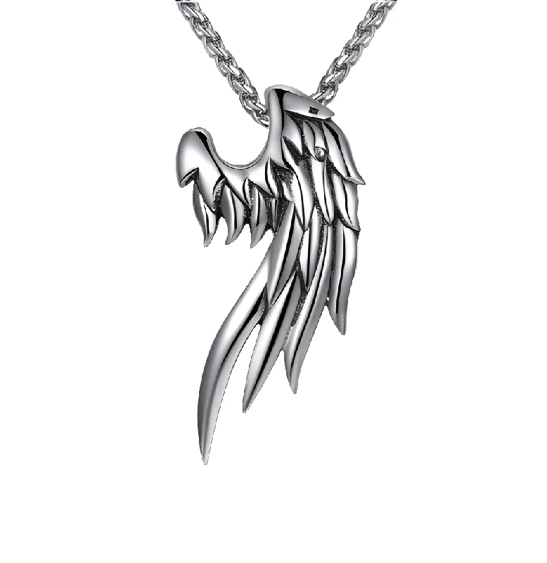 classic necklaces for women -Stainless Steel Protecting Angel  Wing Necklace