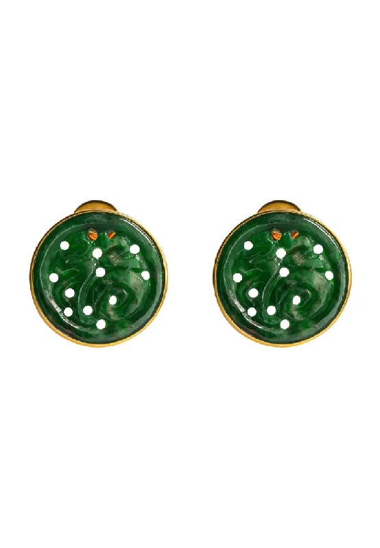 custom birthstone earrings -TOMEI Engraved Fu-Zi Jade Earrings, Yellow Gold 750