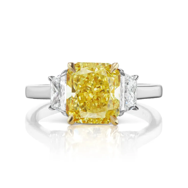 gold band rings for women -KATYA 5 CARAT RADIANT CUT NATURAL FANCY INTENSE YELLOW DIAMOND ENGAGEMENT RING PLATINUM & 18K GOLD GIA CERTIFIED 4 CT FIY BY MIKE NEKTA