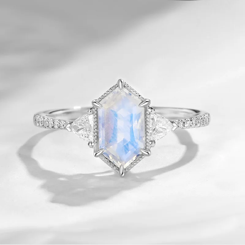 women’s engagement rings with diamonds -Classic Long Hexagon Moonstone Engagement Ring