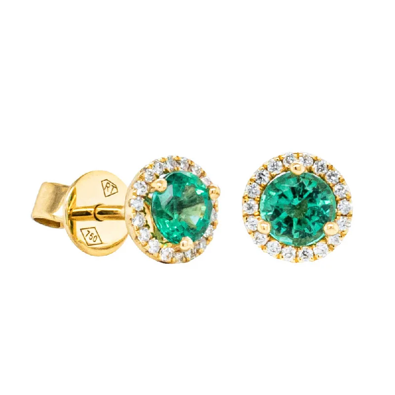 fashion gold earrings -18ct Yellow Gold .54ct Emerald & Diamond Earrings