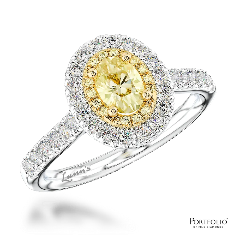 vintage rings for women -Cluster 0.70ct Fancy Yellow VVS2 Yellow Diamond Platinum/Yellow Ring