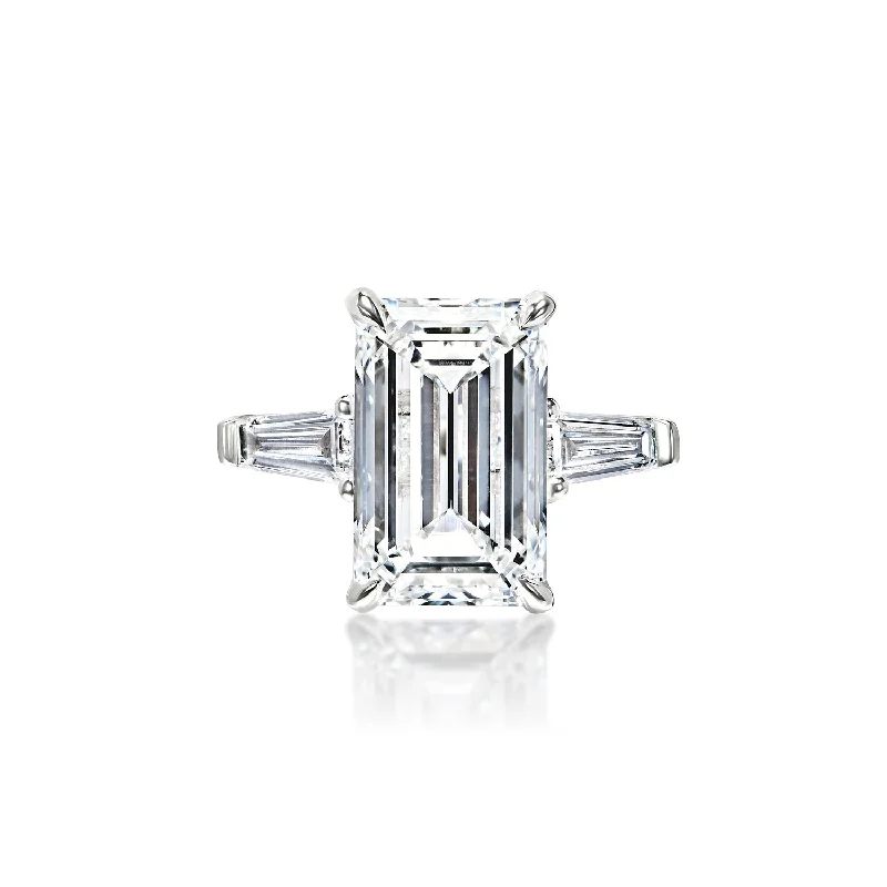 elegant gold wedding rings -Lurleen 6 Carat F VS2 Emerald Cut Lab-Grown Diamond Engagement Ring in White Gold. IGI Certified with Tapered Baguettes