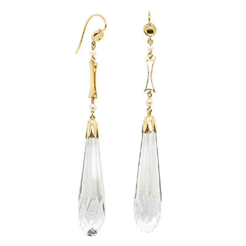 sleek hoop earrings for women -Vintage 15ct Yellow Gold Quartz Crystal Drop Earrings