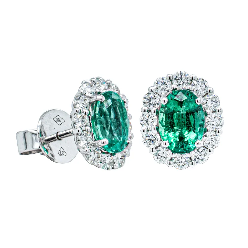 women’s pearl drop earrings -18ct White Gold 1.69ct Emerald & Diamond Earrings