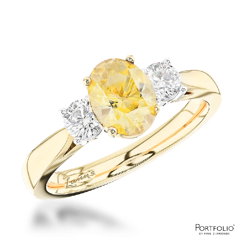 boho rings for women -Three Stone 0.50ct Fancy Yellow VS2 Yellow Diamond Yellow Gold/Platinum Ring