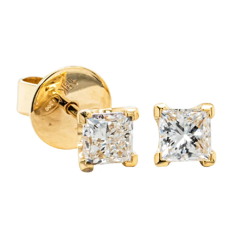 trendy dangling earrings -18ct Yellow Gold .82ct Princess Cut Diamond Blossom Stud Earrings