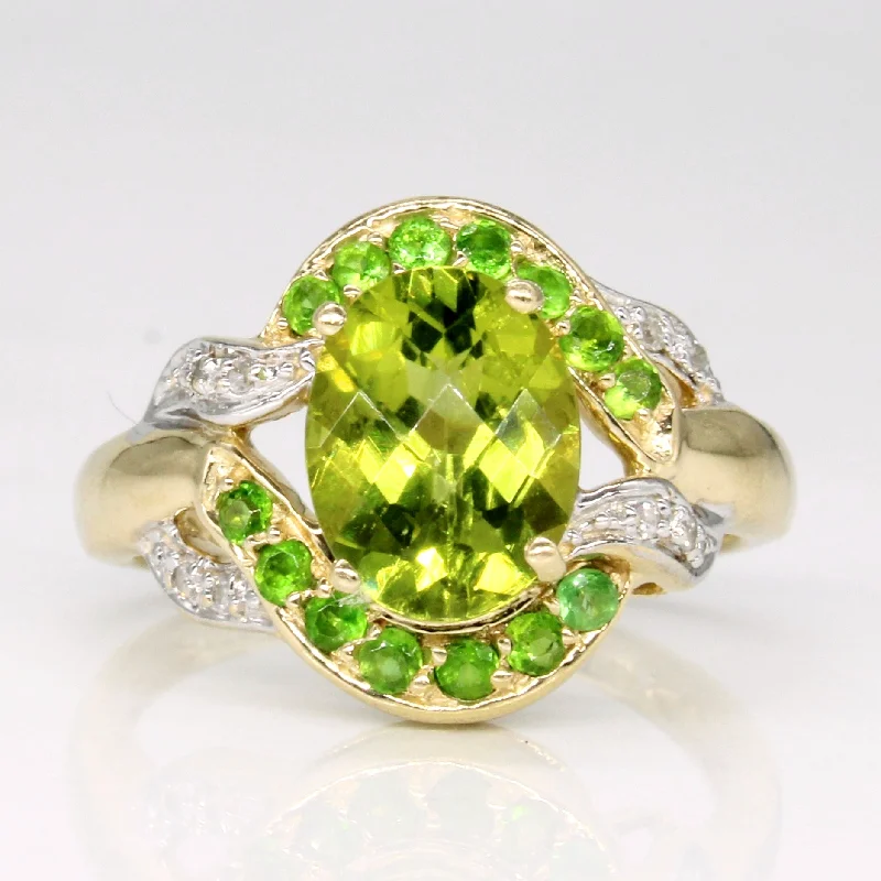 gold engagement rings for women -Peridot & Diamond Cocktail Ring | 2.11ctw, 0.05ctw | SZ 6 |